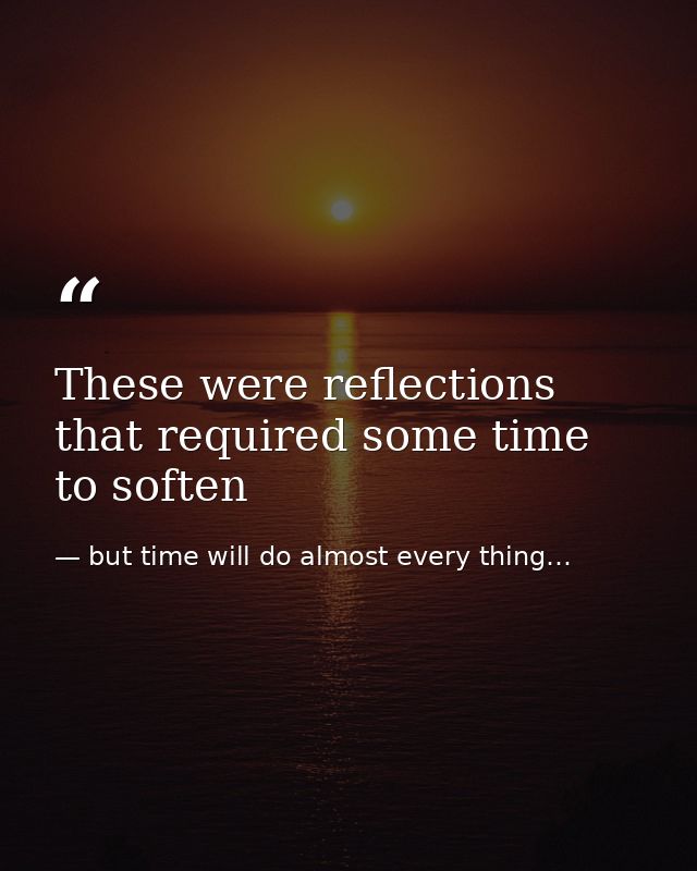 These were reflections that required some time to soften — but time will do almost every thing…