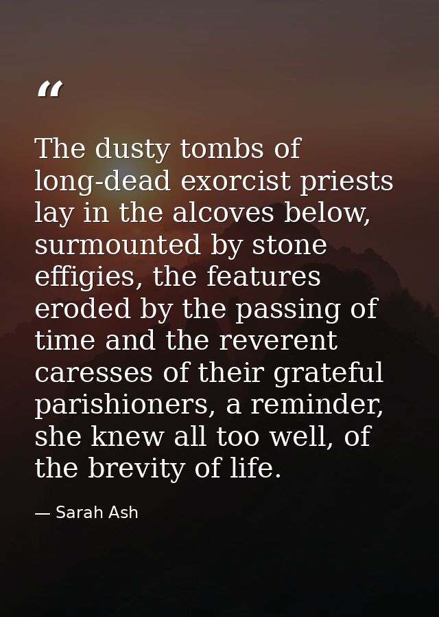 The dusty tombs of long-dead exorcist priests lay in the alcoves below, surmounted by stone effigies, the features erode — Sarah Ash