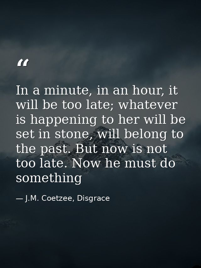In a minute, in an hour, it will be too late; whatever is happening to her will be set in stone, will belong to the past — J.M. Coetzee, Disgrace