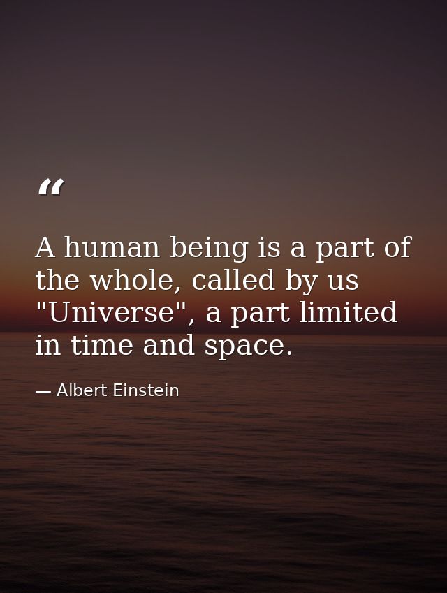 A human being is a part of the whole, called by us "Universe", a part limited in time and space. — Albert Einstein