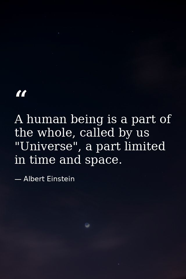 A human being is a part of the whole, called by us "Universe", a part limited in time and space. — Albert Einstein