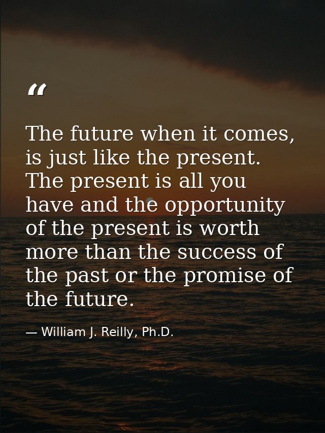 The future when it comes, is just like the present. The present is all you have and the opportunity of the present is wo — William J. Reilly, Ph.D.