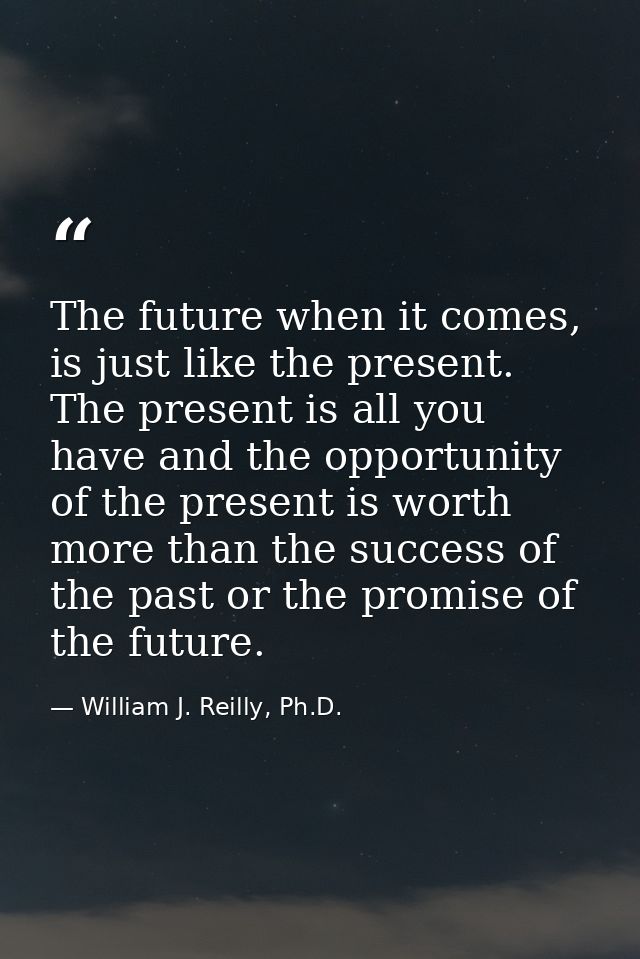 The future when it comes, is just like the present. The present is all you have and the opportunity of the present is wo — William J. Reilly, Ph.D.