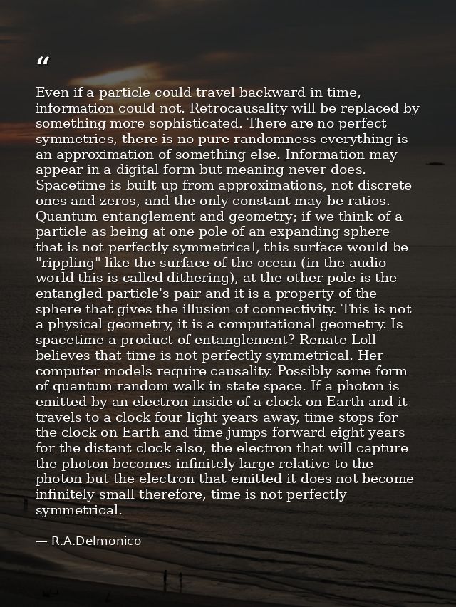 Even if a particle could travel backward in time, information could not. Retrocausality will be replaced by something mo — R.A.Delmonico