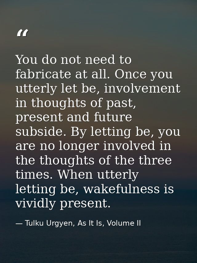 You do not need to fabricate at all. Once you utterly let be, involvement in thoughts of past, present and future subsid — Tulku Urgyen, As It Is, Volume II