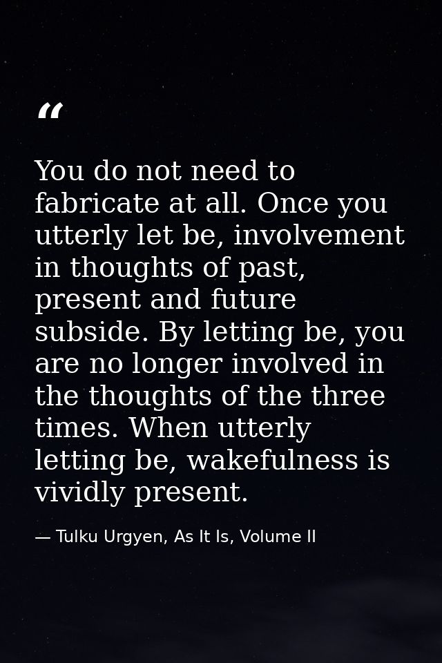 You do not need to fabricate at all. Once you utterly let be, involvement in thoughts of past, present and future subsid — Tulku Urgyen, As It Is, Volume II