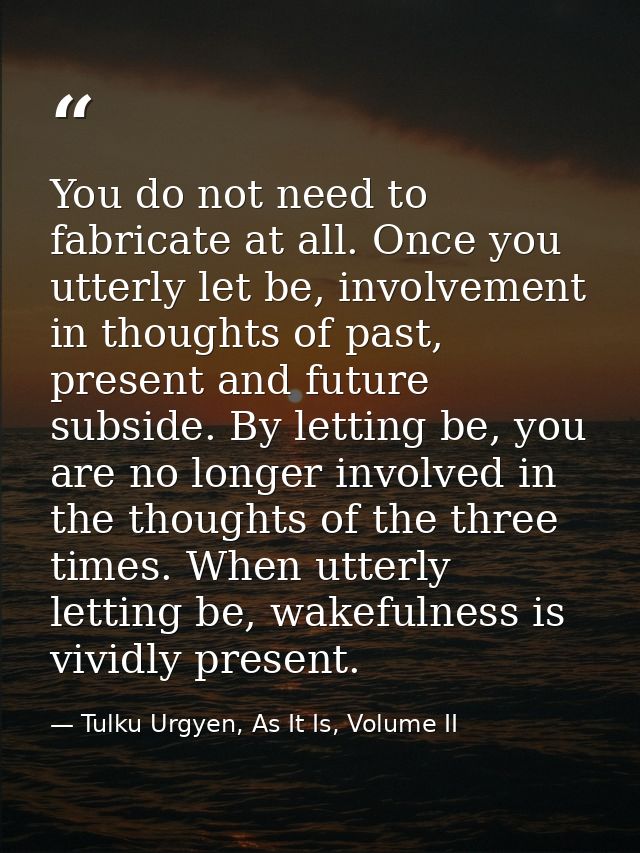 You do not need to fabricate at all. Once you utterly let be, involvement in thoughts of past, present and future subsid — Tulku Urgyen, As It Is, Volume II