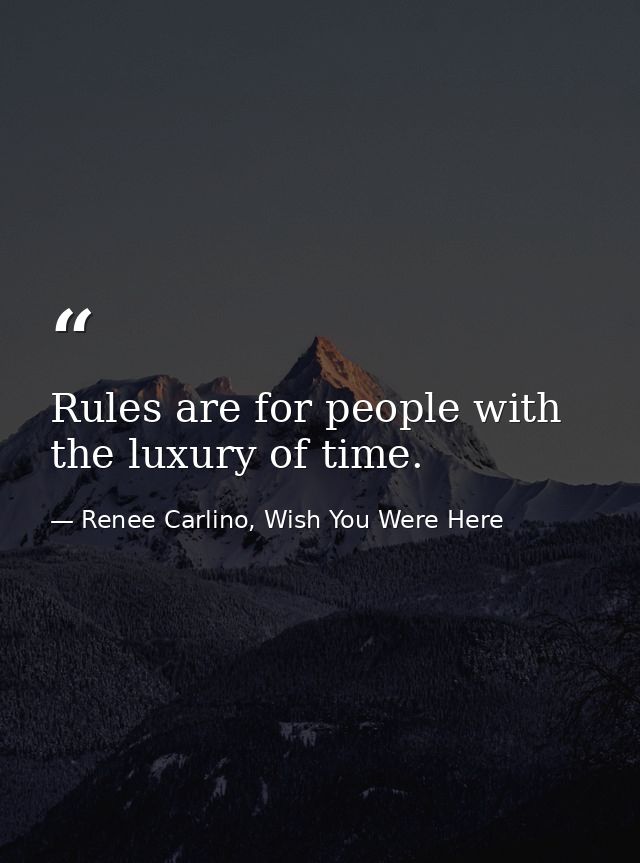 Rules are for people with the luxury of time. — Renee Carlino, Wish You Were Here