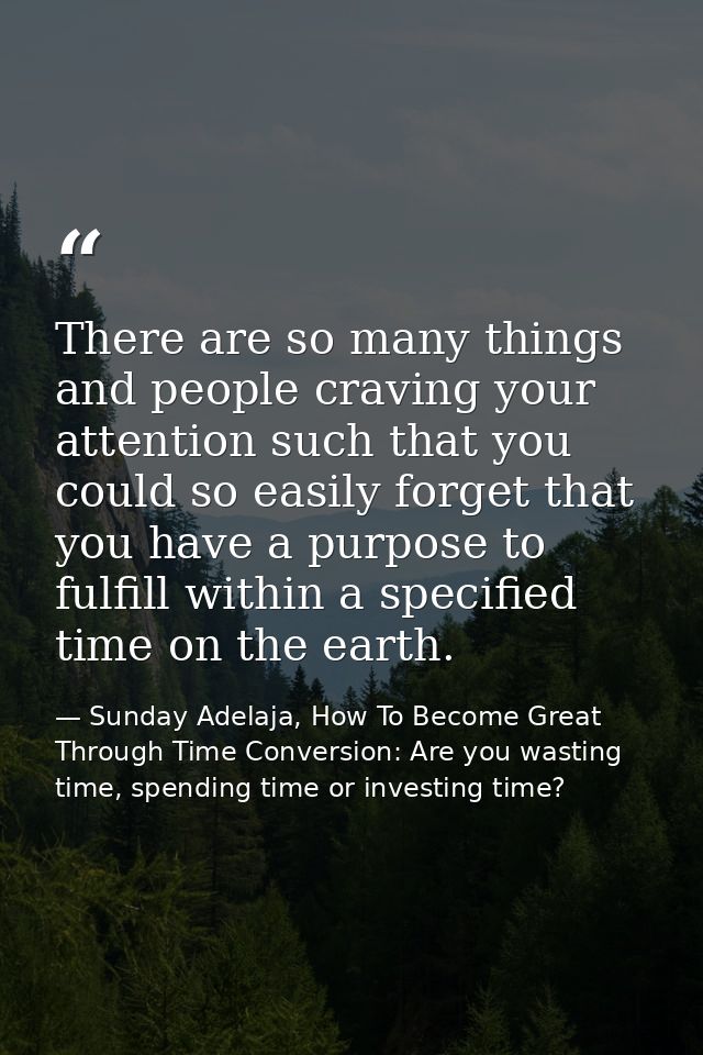 There are so many things and people craving your attention such that you could so easily forget that you have a purpose  — Sunday Adelaja, How To Become Great Through Time Conversion: Are you wasting time, spending time or investing time?