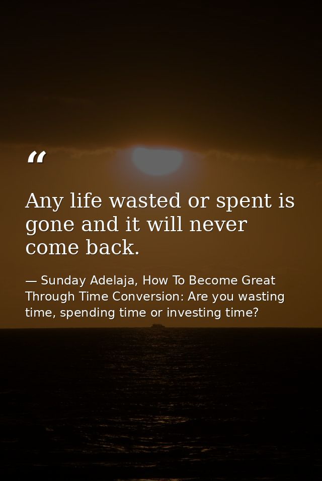 Any life wasted or spent is gone and it will never come back. — Sunday Adelaja, How To Become Great Through Time Conversion: Are you wasting time, spending time or investing time?
