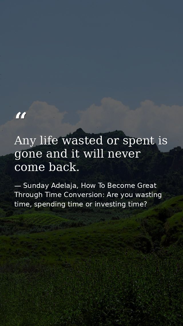 Any life wasted or spent is gone and it will never come back. — Sunday Adelaja, How To Become Great Through Time Conversion: Are you wasting time, spending time or investing time?