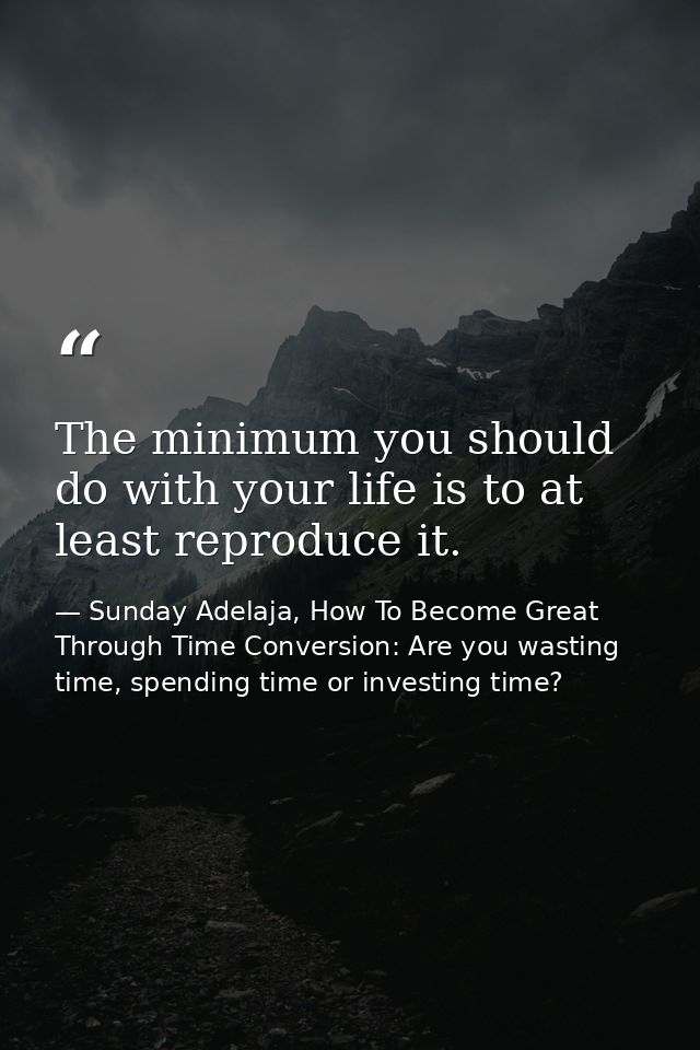 The minimum you should do with your life is to at least reproduce it. — Sunday Adelaja, How To Become Great Through Time Conversion: Are you wasting time, spending time or investing time?