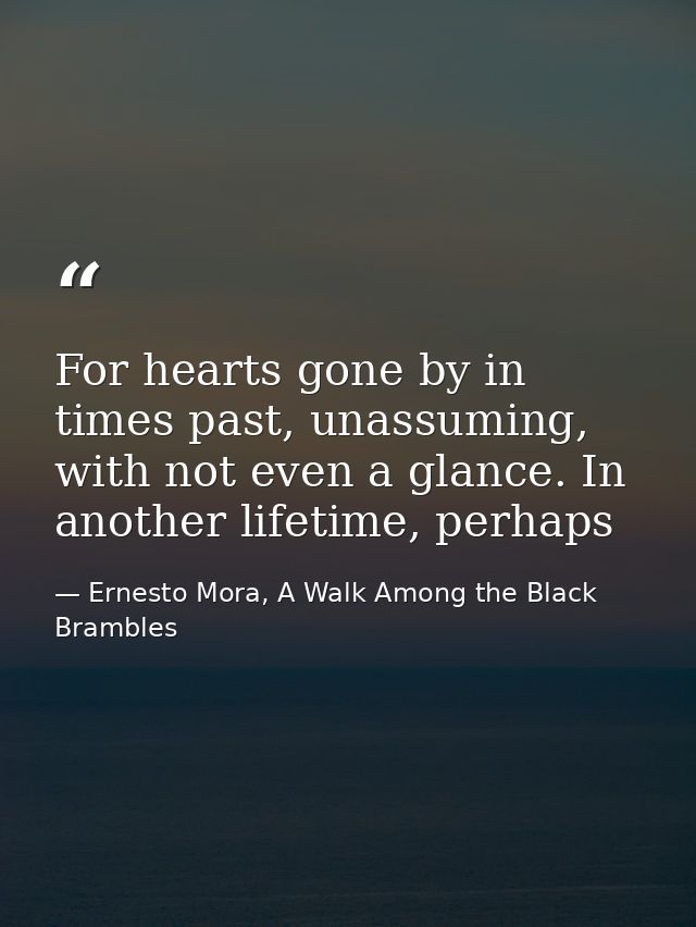 For hearts gone by in times past, unassuming, with not even a glance. In another lifetime, perhaps — Ernesto Mora, A Walk Among the Black Brambles