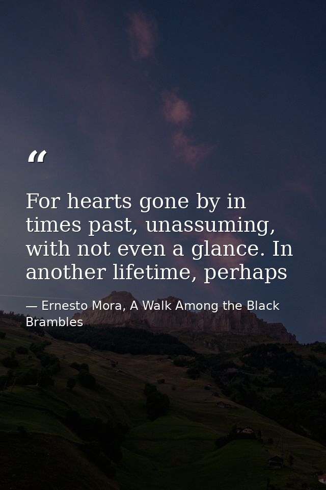 For hearts gone by in times past, unassuming, with not even a glance. In another lifetime, perhaps — Ernesto Mora, A Walk Among the Black Brambles