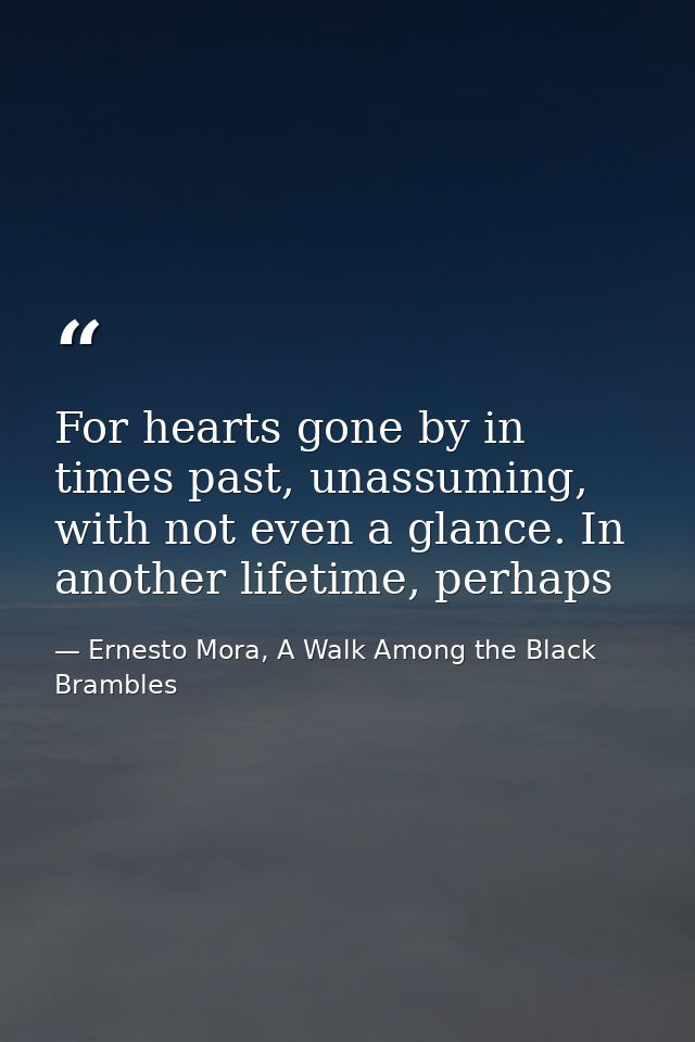 For hearts gone by in times past, unassuming, with not even a glance. In another lifetime, perhaps — Ernesto Mora, A Walk Among the Black Brambles