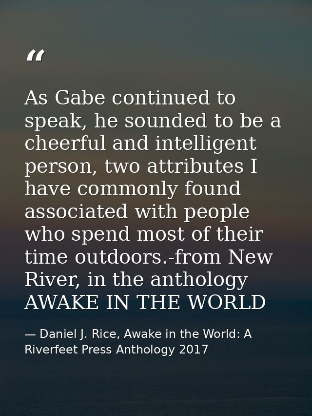 As Gabe continued to speak, he sounded to be a cheerful and intelligent person, two attributes I have commonly found ass — Daniel J. Rice, Awake in the World: A Riverfeet Press Anthology 2017