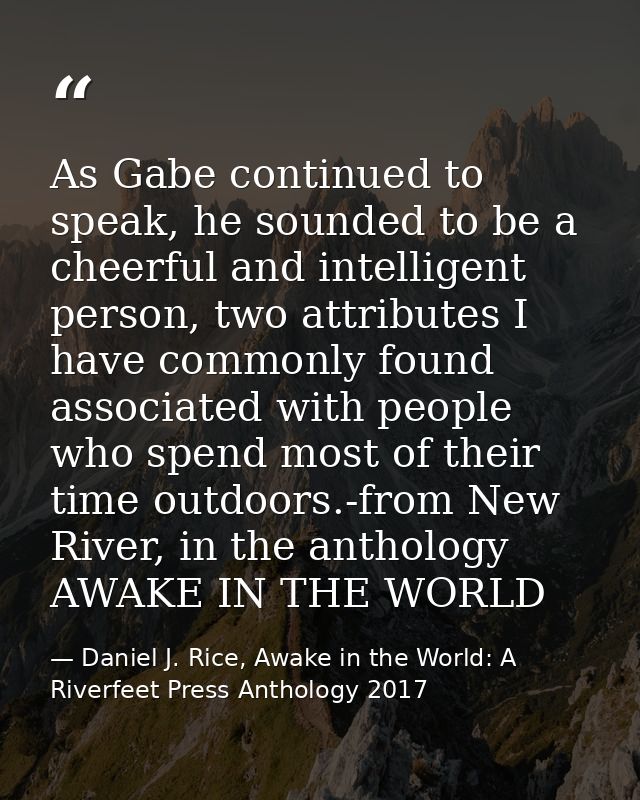 As Gabe continued to speak, he sounded to be a cheerful and intelligent person, two attributes I have commonly found ass — Daniel J. Rice, Awake in the World: A Riverfeet Press Anthology 2017