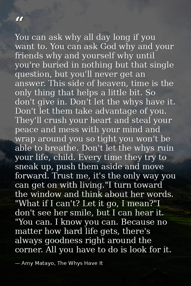 You can ask why all day long if you want to. You can ask God why and your friends why and yourself why until you're buri — Amy Matayo, The Whys Have It