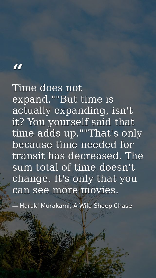 Time does not expand.""But time is actually expanding, isn't it? You yourself said that time adds up.""That's only becau — Haruki Murakami, A Wild Sheep Chase