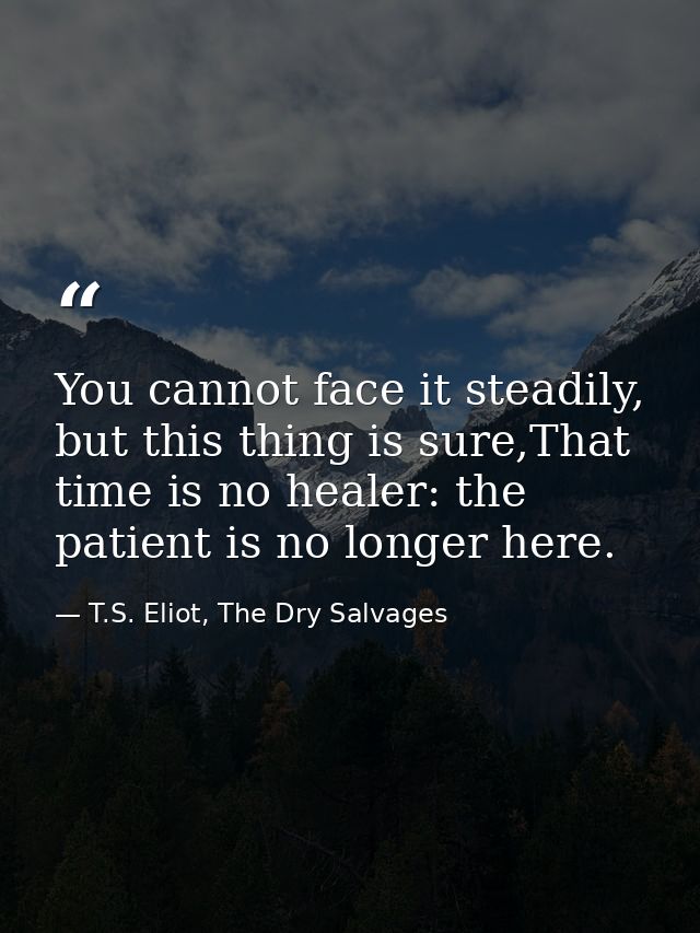 You cannot face it steadily, but this thing is sure,That time is no healer: the patient is no longer here. — T.S. Eliot, The Dry Salvages