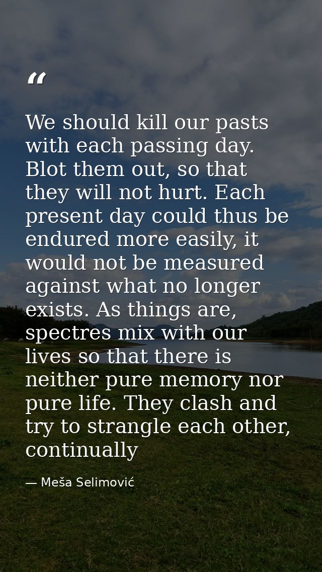 We should kill our pasts with each passing day. Blot them out, so that they will not hurt. Each present day could thus b — Meša Selimović