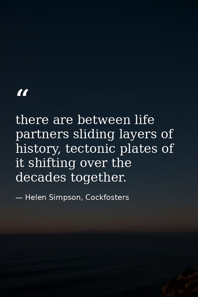 there are between life partners sliding layers of history, tectonic plates of it shifting over the decades together. — Helen Simpson, Cockfosters