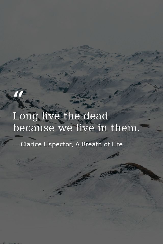 Long live the dead because we live in them. — Clarice Lispector, A Breath of Life