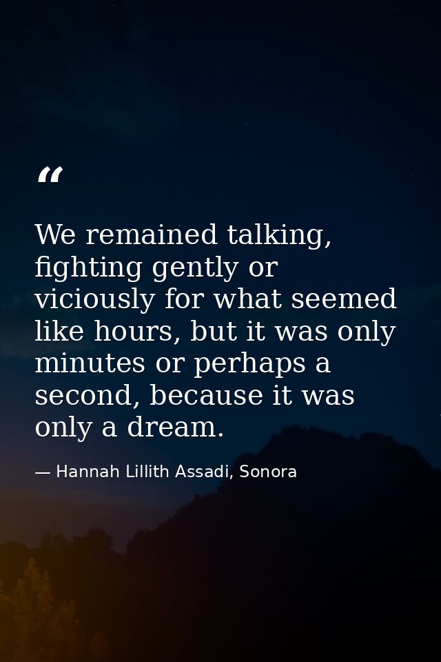 We remained talking, fighting gently or viciously for what seemed like hours, but it was only minutes or perhaps a secon — Hannah Lillith Assadi, Sonora