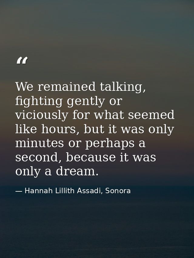 We remained talking, fighting gently or viciously for what seemed like hours, but it was only minutes or perhaps a secon — Hannah Lillith Assadi, Sonora