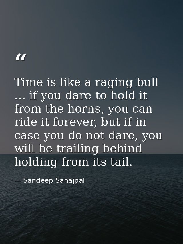 Time is like a raging bull … if you dare to hold it from the horns, you can ride it forever, but if in case you do not d — Sandeep Sahajpal
