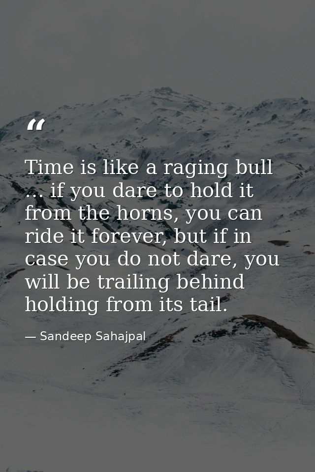 Time is like a raging bull … if you dare to hold it from the horns, you can ride it forever, but if in case you do not d — Sandeep Sahajpal
