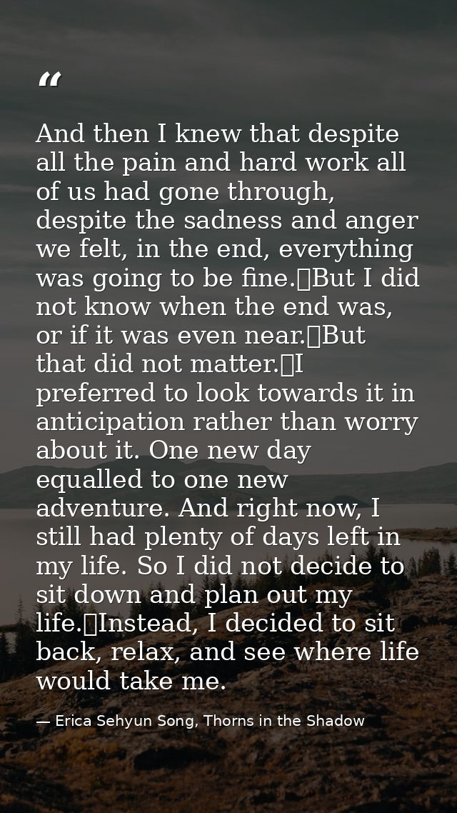 And then I knew that despite all the pain and hard work all of us had gone through, despite the sadness and anger we fel — Erica Sehyun Song, Thorns in the Shadow