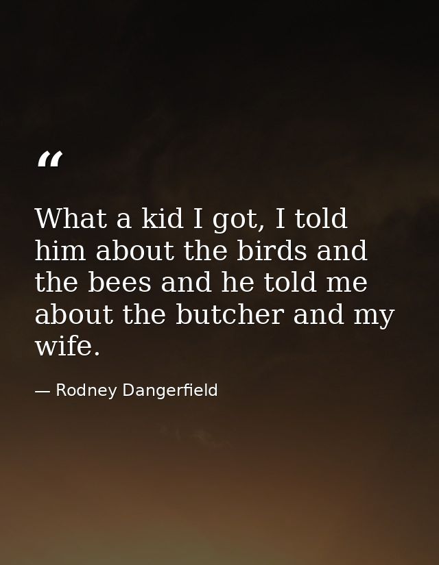 What a kid I got, I told him about the birds and the bees and he told me about the butcher and my wife. — Rodney Dangerfield