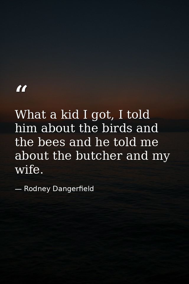 What a kid I got, I told him about the birds and the bees and he told me about the butcher and my wife. — Rodney Dangerfield