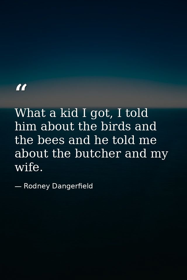 What a kid I got, I told him about the birds and the bees and he told me about the butcher and my wife. — Rodney Dangerfield