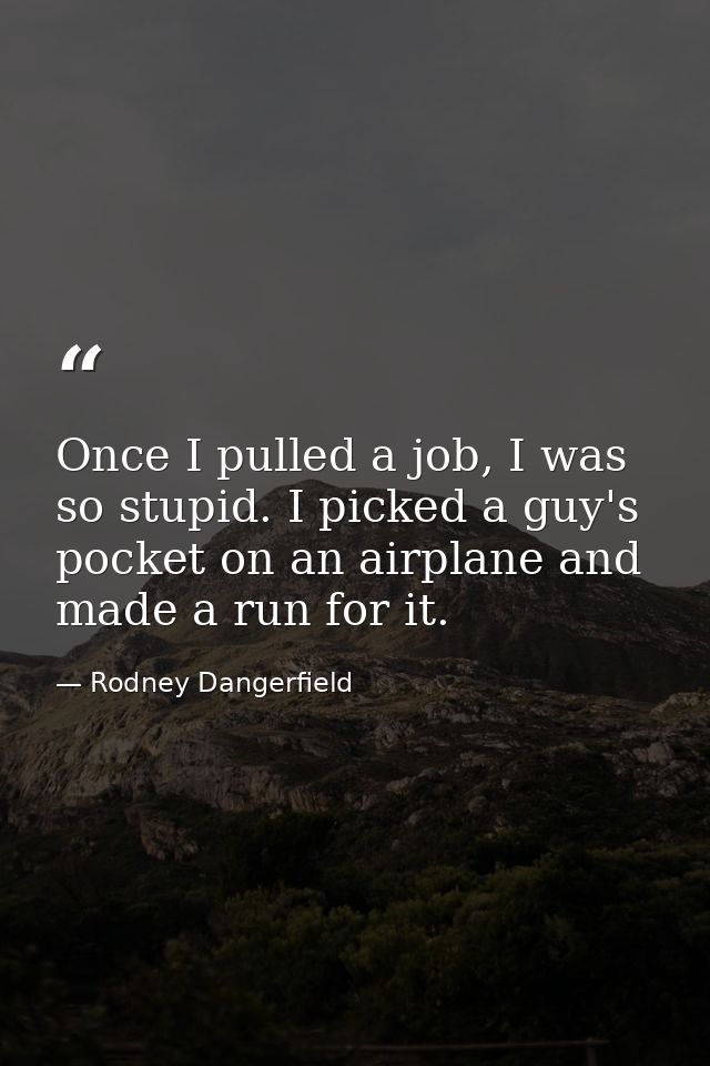 Once I pulled a job, I was so stupid. I picked a guy's pocket on an airplane and made a run for it. — Rodney Dangerfield