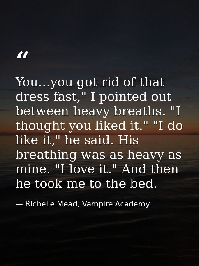 You…you got rid of that dress fast," I pointed out between heavy breaths. "I thought you liked it." "I do like it," he s — Richelle Mead, Vampire Academy
