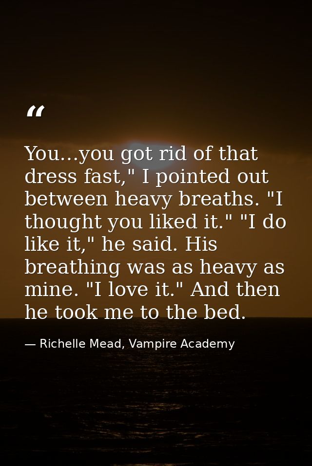 You…you got rid of that dress fast," I pointed out between heavy breaths. "I thought you liked it." "I do like it," he s — Richelle Mead, Vampire Academy