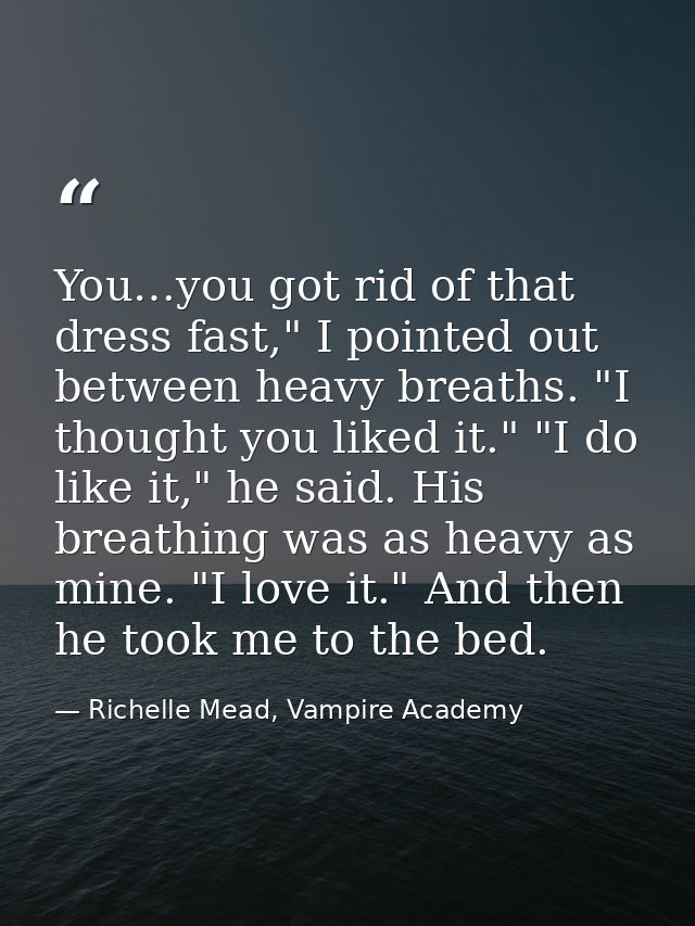 You…you got rid of that dress fast," I pointed out between heavy breaths. "I thought you liked it." "I do like it," he s — Richelle Mead, Vampire Academy