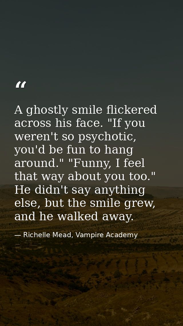 A ghostly smile flickered across his face. "If you weren't so psychotic, you'd be fun to hang around." "Funny, I feel th — Richelle Mead, Vampire Academy