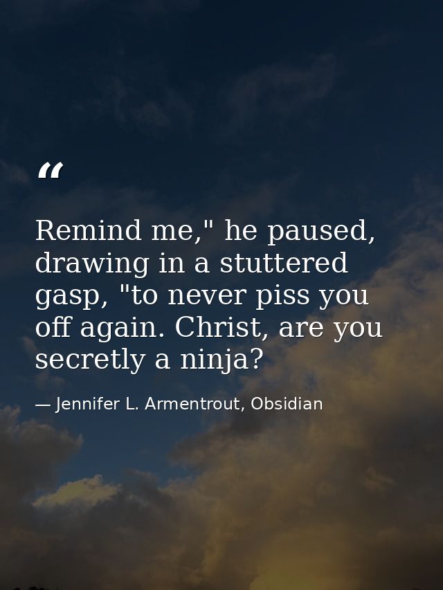 Remind me," he paused, drawing in a stuttered gasp, "to never piss you off again. Christ, are you secretly a ninja? — Jennifer L. Armentrout, Obsidian