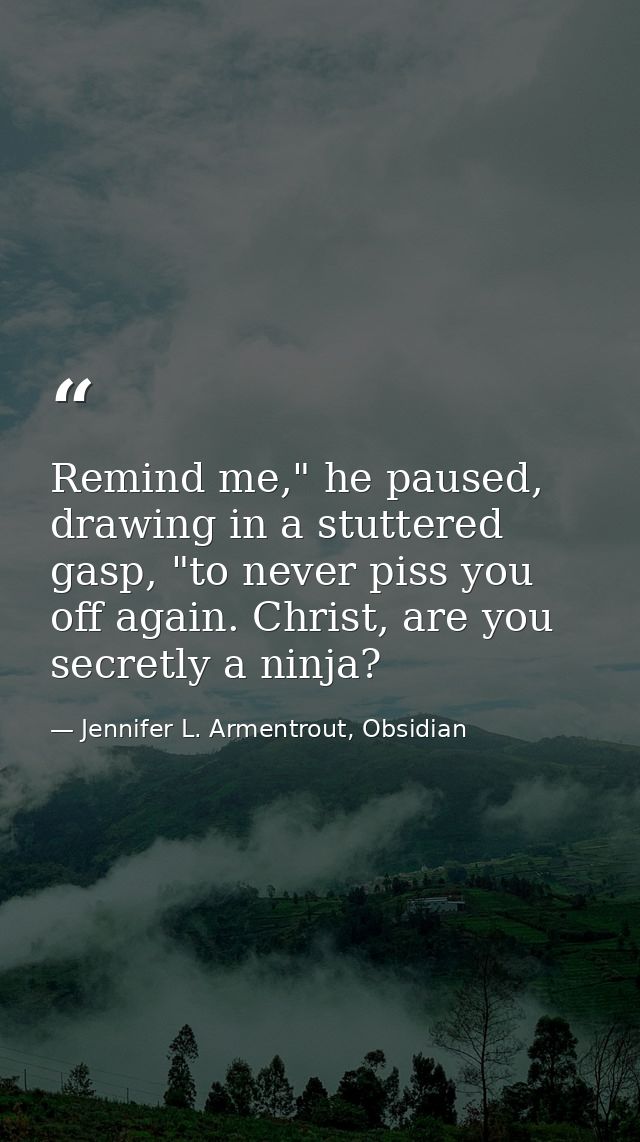 Remind me," he paused, drawing in a stuttered gasp, "to never piss you off again. Christ, are you secretly a ninja? — Jennifer L. Armentrout, Obsidian