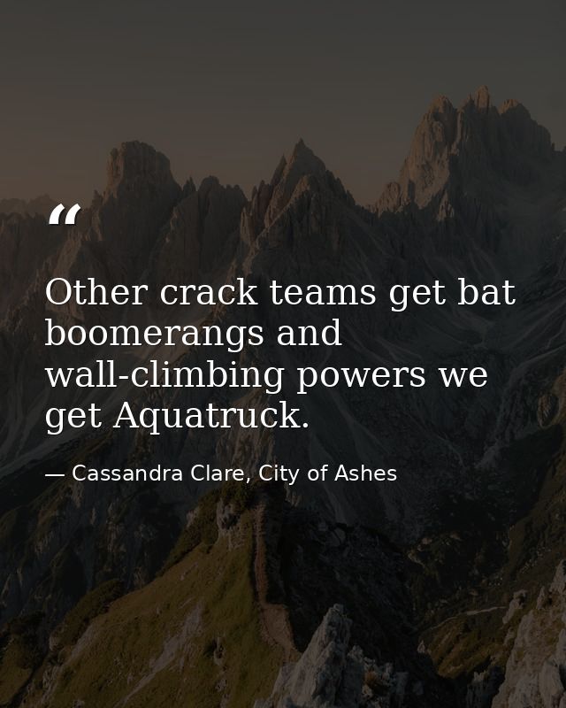 Other crack teams get bat boomerangs and wall-climbing powers we get Aquatruck. — Cassandra Clare, City of Ashes