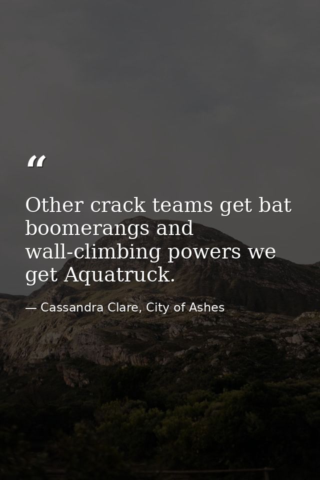 Other crack teams get bat boomerangs and wall-climbing powers we get Aquatruck. — Cassandra Clare, City of Ashes