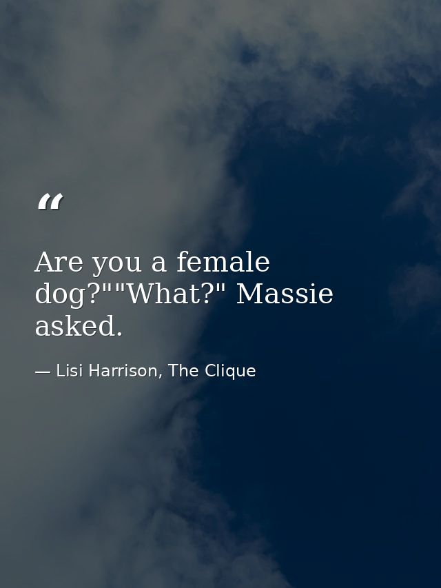 Are you a female dog?""What?" Massie asked. — Lisi Harrison, The Clique