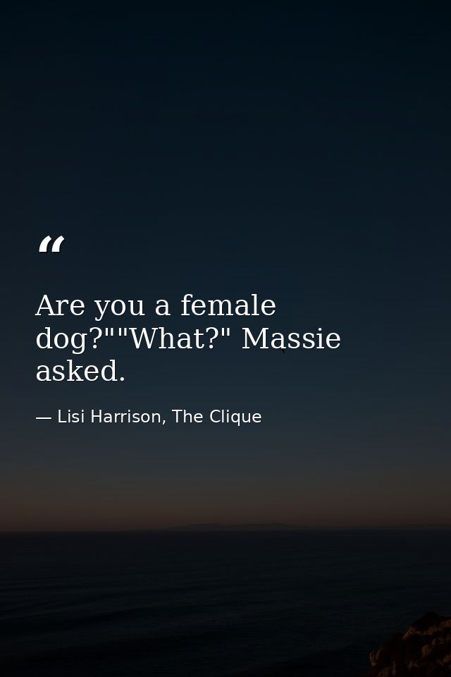 Are you a female dog?""What?" Massie asked. — Lisi Harrison, The Clique