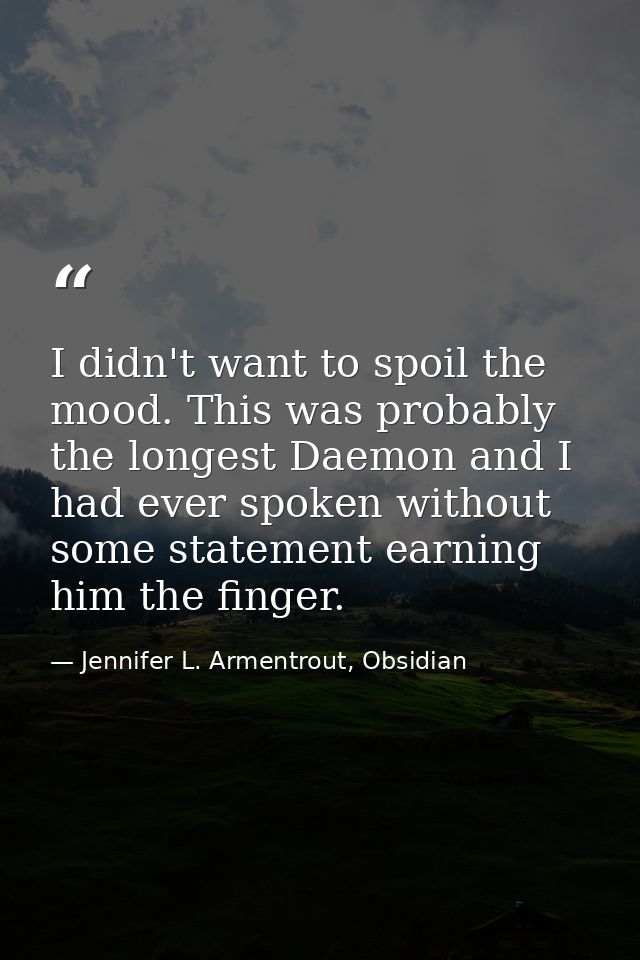I didn't want to spoil the mood. This was probably the longest Daemon and I had ever spoken without some statement earni — Jennifer L. Armentrout, Obsidian