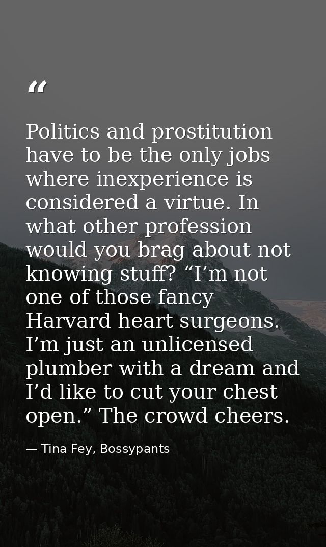 Politics and prostitution have to be the only jobs where inexperience is considered a virtue. In what other profession w — Tina Fey, Bossypants