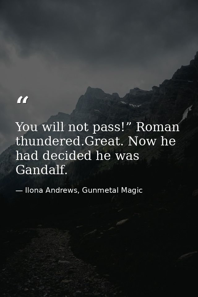 You will not pass!” Roman thundered.Great. Now he had decided he was Gandalf. — Ilona Andrews, Gunmetal Magic