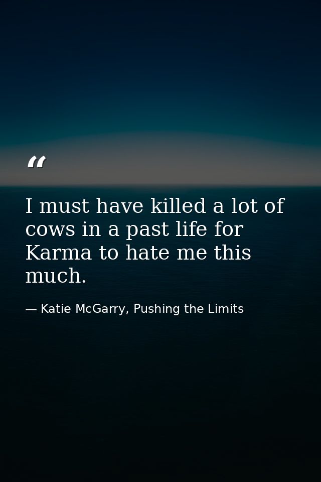 I must have killed a lot of cows in a past life for Karma to hate me this much. — Katie McGarry, Pushing the Limits